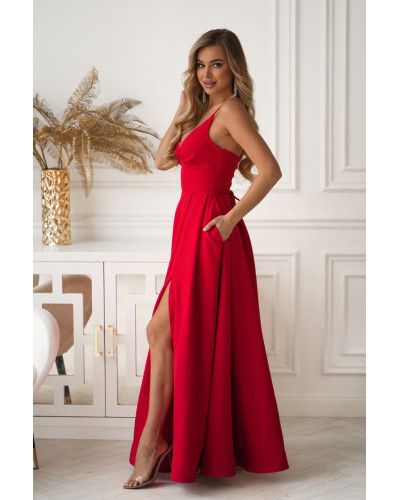 Rochie rosie eleganta lunga cu bust tip corset vaporoasa Jasmine Rochie rosie eleganta lunga cu bust tip corset vaporoasa Jasmine - dyandra.ro