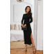 Rochie neagra midi mulata cu maneca lunga Rhea 2 - dyandra.ro