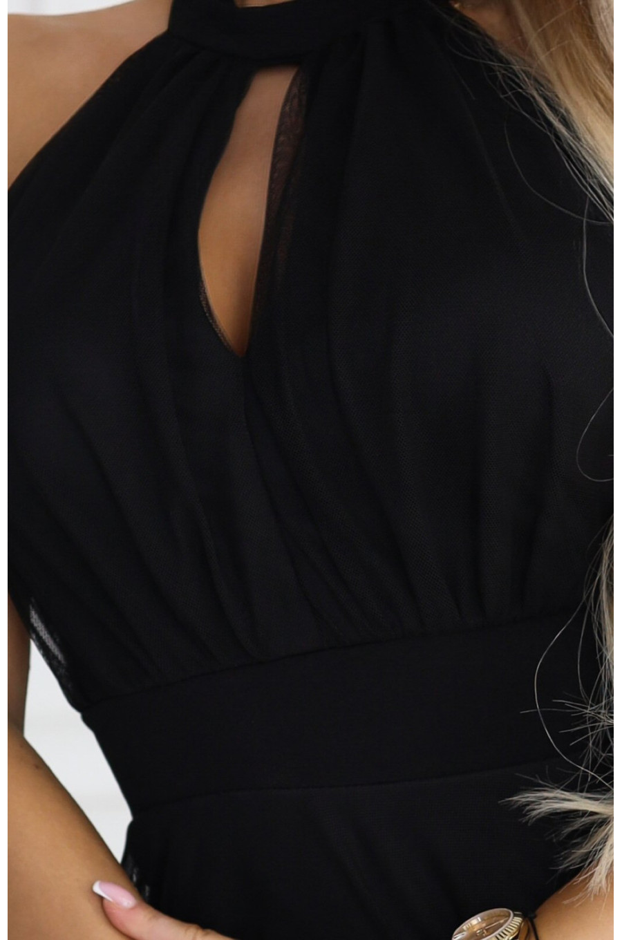 Rochie neagra eleganta lunga din tulle vaporoasa Selline 4 - dyandra.ro