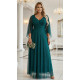 Rochie eleganta lunga din brocard verde cu maneca lunga vaporoasa SheenyN 4 - dyandra.ro