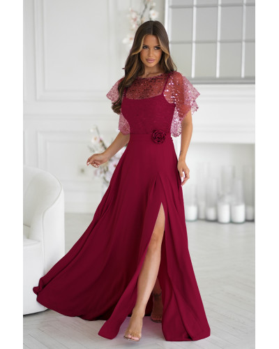 Rochie eleganta lunga burgundy cu paiete vaporoasa Azaliya Rochie eleganta lunga burgundy cu paiete vaporoasa Azaliya - dyandra.ro