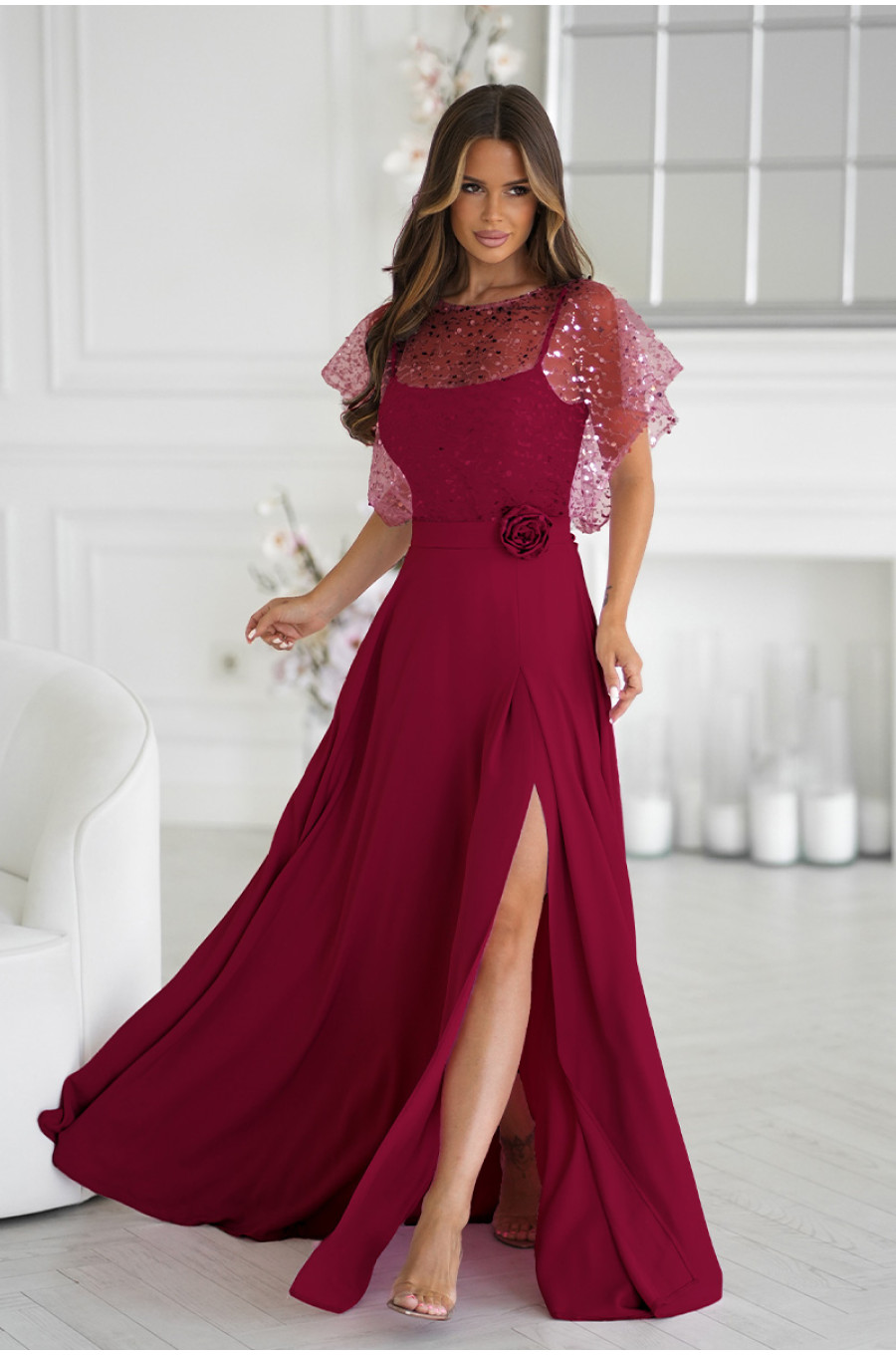 Rochie eleganta lunga burgundy cu paiete vaporoasa Azaliya Rochie eleganta lunga burgundy cu paiete vaporoasa Azaliya 1 - dyandra.ro