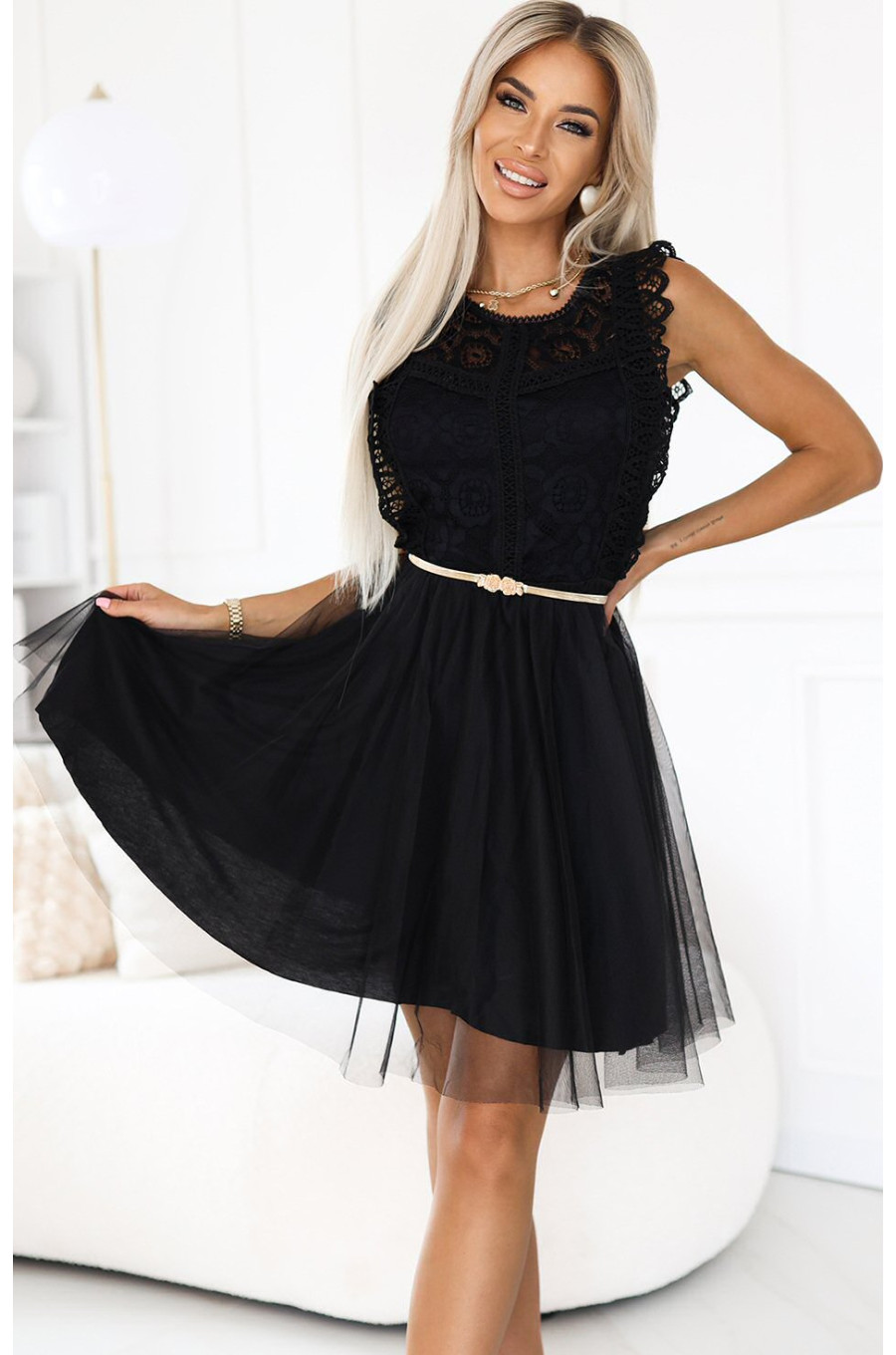 Rochie baby doll scurta neagra din dantela si tulle Delcia Rochie baby doll scurta neagra din dantela si tulle Delcia 1 - dyandra.ro