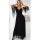 Rochie neagra lunga din brocard vaporoasa cu maneca lunga SheenyN 2 - dyandra.ro