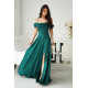Rochie eleganta lunga glitter verde smarald cu umerii goi vaporoasa Delight 2 - dyandra.ro