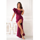 Rochie eleganta lunga burgundy cu un umar gol cu volan si pene Reyna Rochie eleganta lunga burgundy cu un umar gol cu volan si pene Reyna 3 - dyandra.ro