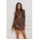 Rochie scurta paiete maro mulata cu maneca lunga GemmaR 2 - dyandra.ro
