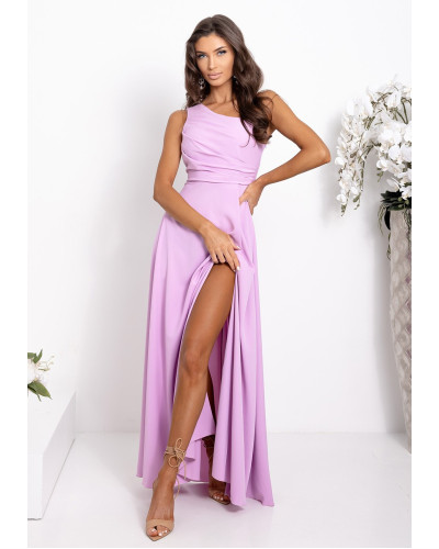 Rochie domnisoara onoare lunga lila cu un umar gol vaporoasa Monako - dyandra.ro