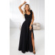Rochie neagra eleganta lunga cu floare pe bust MoniqueW 2 - dyandra.ro