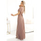 Rochie eleganta lunga cappuccino din brocard petrecuta Kasandra 3 - dyandra.ro