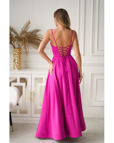 Rochie eleganta lunga roz fucsia cu bust tip corset vaporoasa Jasmine - dyandra.ro