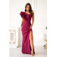Rochie eleganta lunga burgundy cu un umar gol cu volan si pene Reyna Rochie eleganta lunga burgundy cu un umar gol cu volan si pene Reyna 2 - dyandra.ro