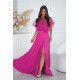Rochie eleganta lunga fucsia cu paiete pe bust vaporoasa Azaliya 2 - dyandra.ro