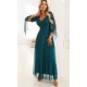 Rochie eleganta lunga din brocard verde cu maneca lunga vaporoasa SheenyN 2 - dyandra.ro