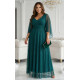 Rochie eleganta lunga din brocard verde cu maneca lunga vaporoasa SheenyN 5 - dyandra.ro