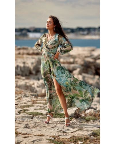 Rochie de vara lunga din voal kaki multicolor cu maneca lunga Anamaria Rochie de vara lunga din voal kaki multicolor cu maneca lunga Anamaria - dyandra.ro