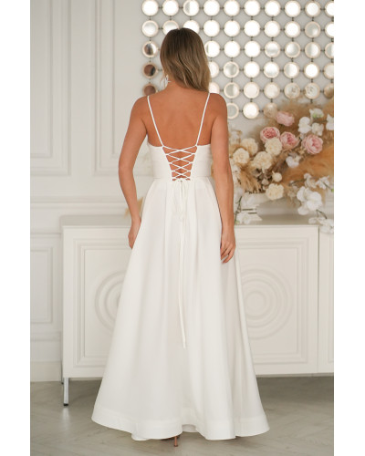 Rochie cununie civila alba lunga cu corset vaporoasa Jasmine - dyandra.ro