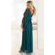 Rochie eleganta lunga din brocard verde cu maneca lunga vaporoasa SheenyN 3 - dyandra.ro