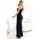 Rochie de ocazie eleganta brocard neagra cu un umar gol Selena 3 - dyandra.ro