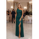Rochie de ocazie eleganta brocard verde cu un umar gol Selena 5 - dyandra.ro