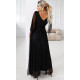 Rochie neagra lunga din brocard vaporoasa cu maneca lunga SheenyN 3 - dyandra.ro