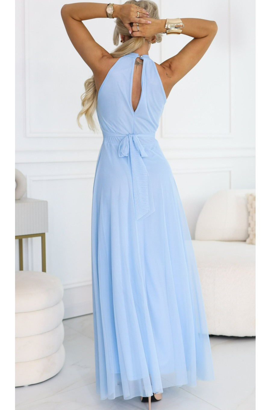 Rochie lunga din tulle baby bleu vaporoasa Selline 2 - dyandra.ro