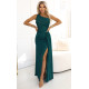 Rochie de ocazie eleganta brocard verde cu un umar gol Selena 2 - dyandra.ro