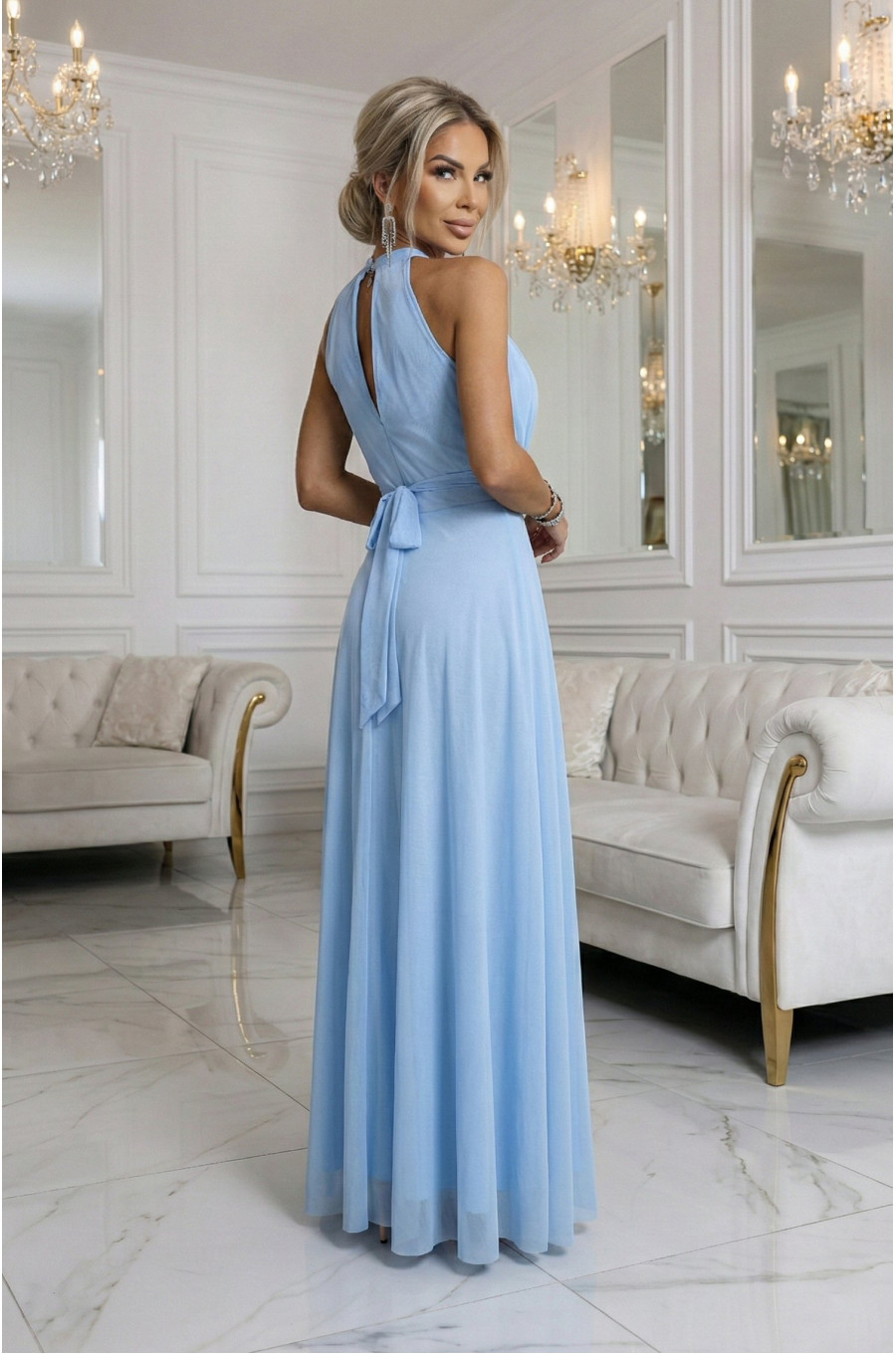 Rochie lunga din tulle baby bleu vaporoasa Selline 3 - dyandra.ro