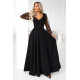 Rochie neagra lunga clasica cu maneca lunga vaporoasa Lorretta 2 - dyandra.ro