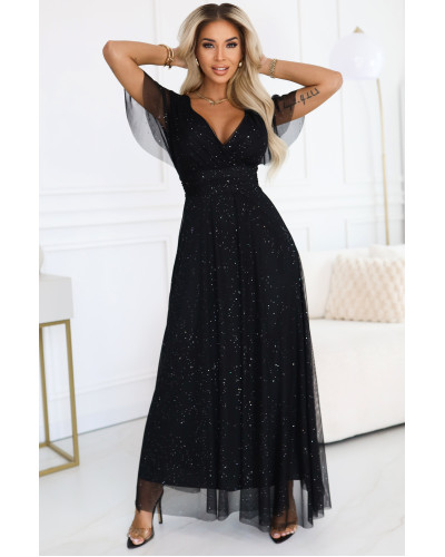 Rochie eleganta lunga neagra din brocard vaporoasa petrecuta Melania Rochie eleganta lunga neagra din brocard vaporoasa petrecuta Melania - dyandra.ro