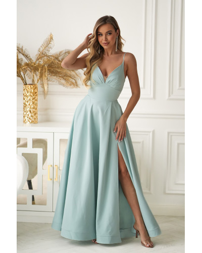 Rochie eleganta lunga menta cu bust tip corset vaporoasa Jasmine - dyandra.ro