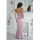 Rochie eleganta lunga din satin roz pudra mulata cu umerii goi si trandafir pe bust GlamourB 3 - dyandra.ro