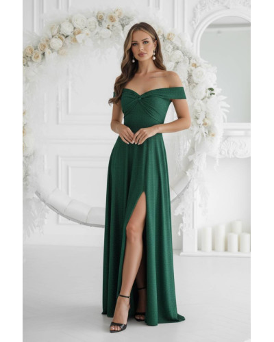 Rochie eleganta lunga glitter verde cu umerii goi Moonlit Rochie eleganta lunga glitter verde cu umerii goi Moonlit - dyandra.ro