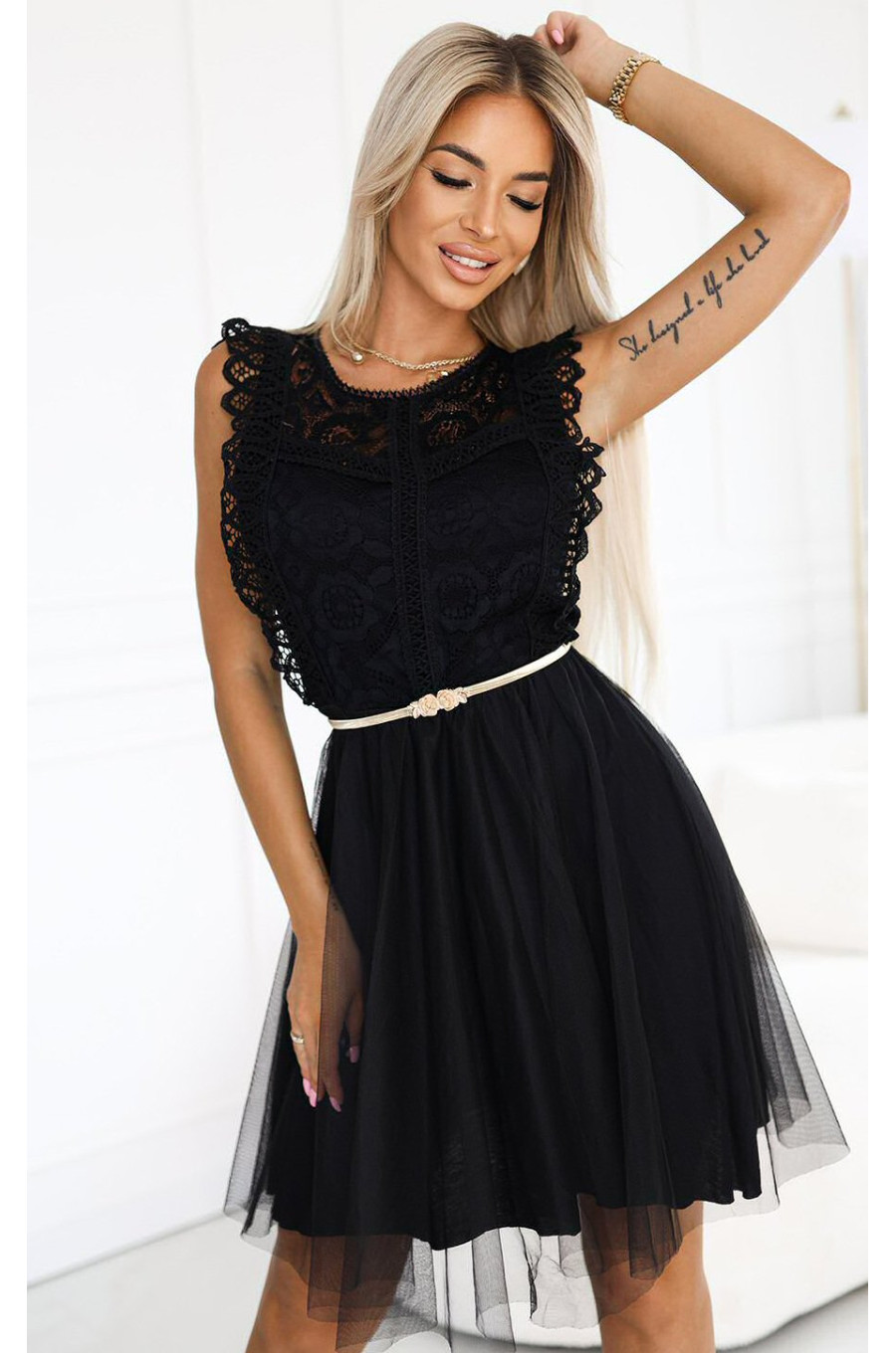 Rochie baby doll scurta neagra din dantela si tulle Delcia Rochie baby doll scurta neagra din dantela si tulle Delcia 5 - dyandra.ro