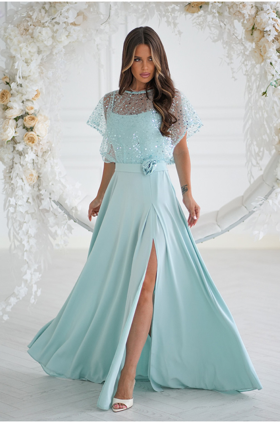 Rochie eleganta lunga menta cu paiete vaporoasa Azaliya Rochie eleganta lunga menta cu paiete vaporoasa Azaliya 1 - dyandra.ro