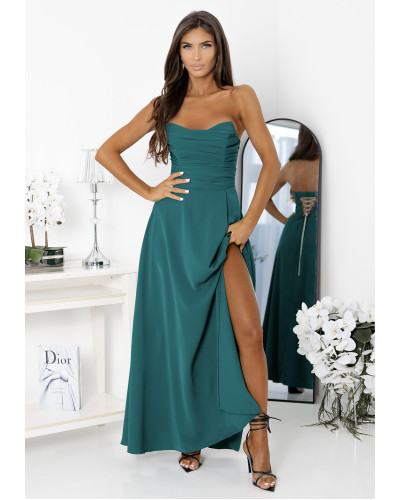 Rochie eleganta lunga verde vaporoasa cu corset si umeri goi VenussW - dyandra.ro