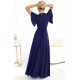 Rochie eleganta lunga bleumarin navy din brocard petrecuta Kasandra 3 - dyandra.ro