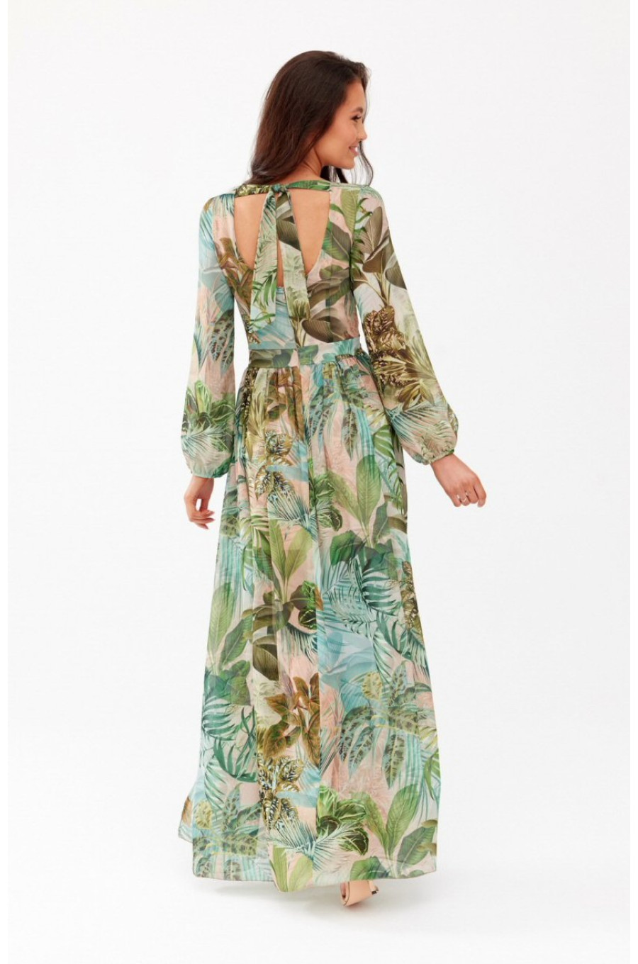 Rochie de vara lunga din voal kaki multicolor cu maneca lunga Anamaria Rochie de vara lunga din voal kaki multicolor cu maneca lunga Anamaria 3 - dyandra.ro